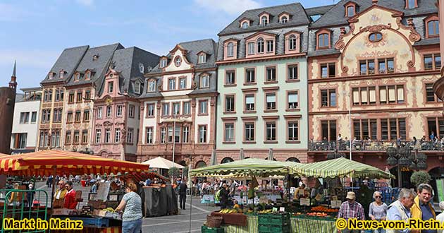 Der Marktplatz am Dom in Mainz am Rhein.